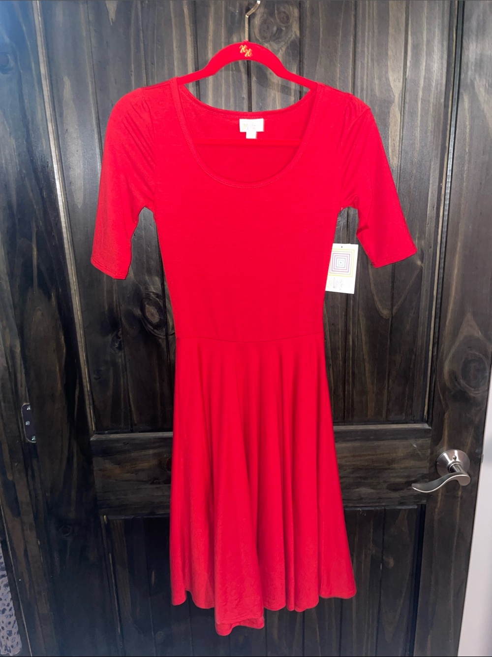 LuLaRoe Red Midi Scoop-Neck Dress